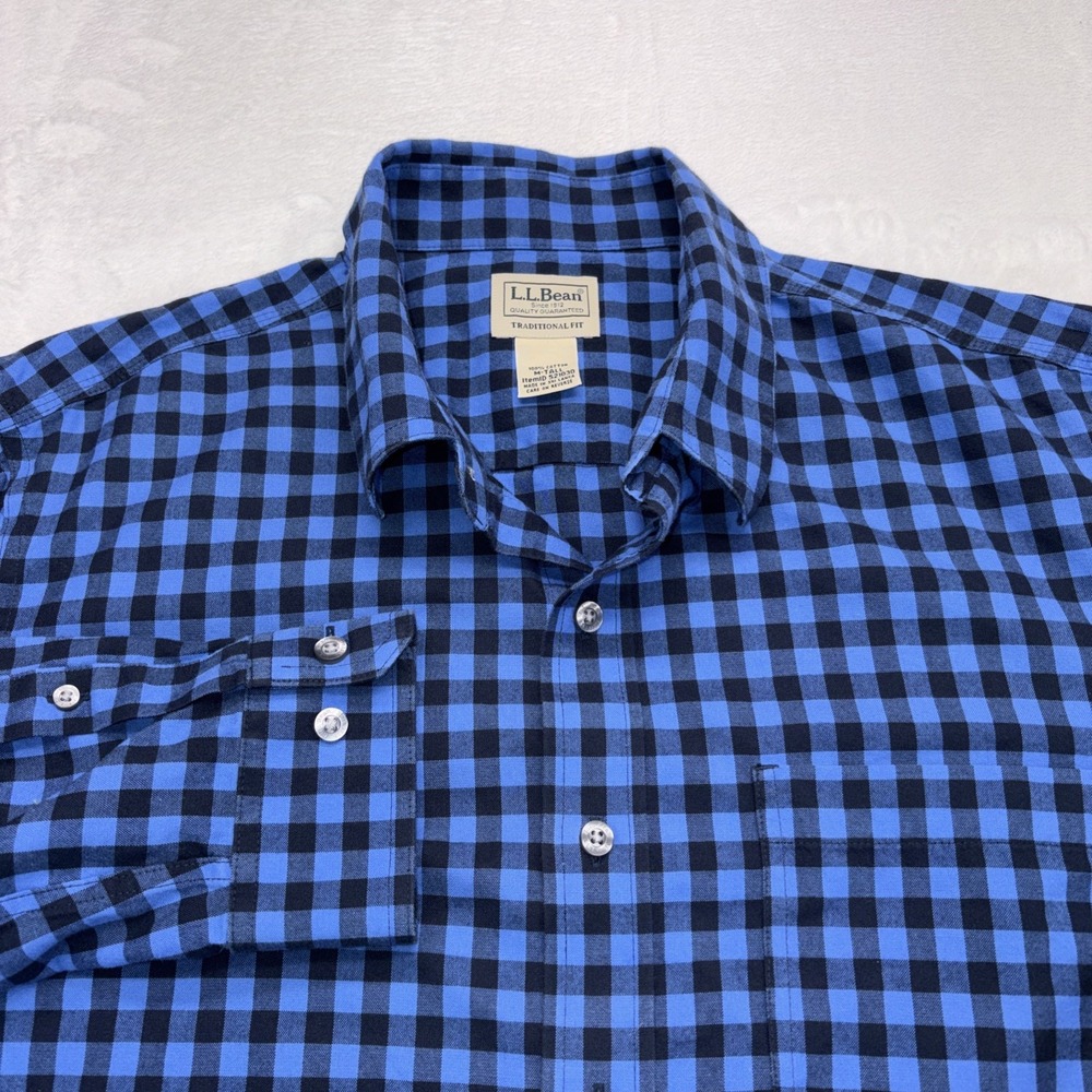 L.L. Bean Shirt Mens Medium Tall Blue Plaid Long Sleeve Flannel Traditional Fit
